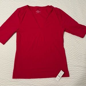 NWT White House Black Market Red V-Neck Elbow Sleeve Top